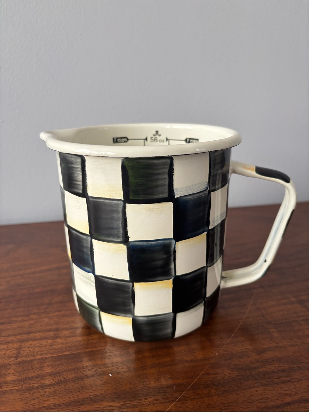 Mackenzie-Childs Courtly Check 7 Cup Measuring Cup Enamel Pitcher